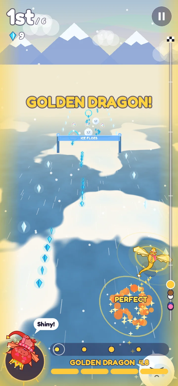 Beatwing on iPhone: a red dragon racing a golden dragon over ice